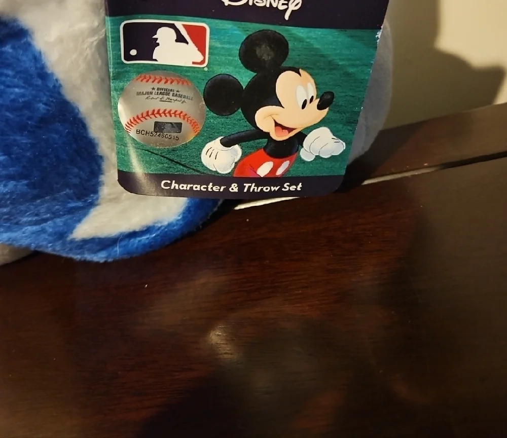 Disney Mickey Mouse Plush with Navy Cap and Blue-White Blanket - Picture 2 of 4